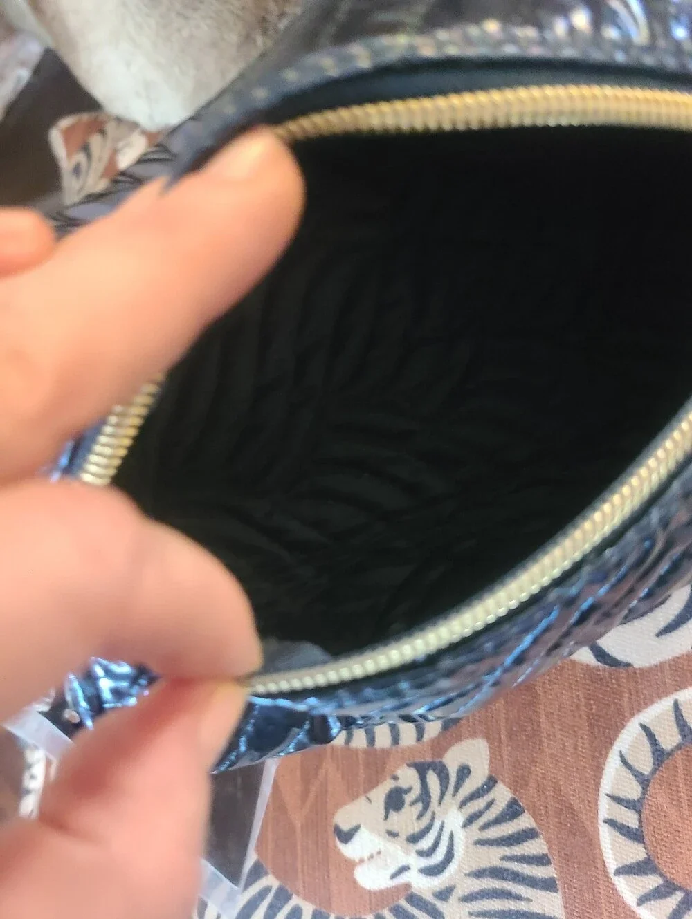 Ulta Beauty Quilted Shiny Navy Toiletry Bag with Gold Zipper